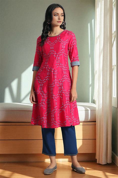 Pink Floral Printed Straight Shantung Kurta and Pants Set – wforwoman