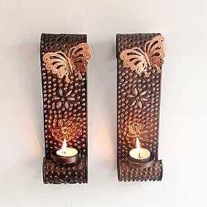 Buy TIED RIBBONS Set of 2 Wall Hanging Tealight Candle Holder Metal ...