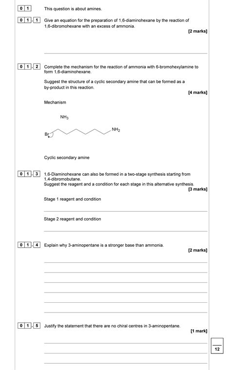 A-Level AQA Chemistry Alcohols: This question is about amines.
