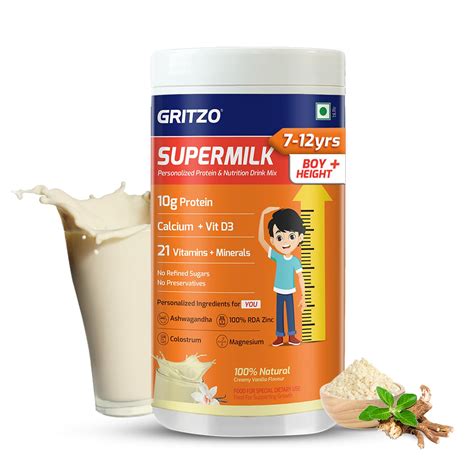 Buy Gritzo SuperMilk Height+ (7-12y Boys), 10g Protein Powder (Creamy ...