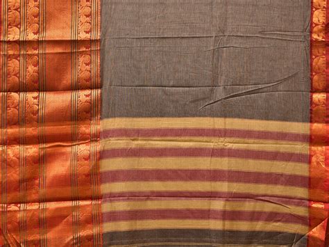 Grey Narayanpet Cotton Handloom Saree with One Side Big Zari Border De ...
