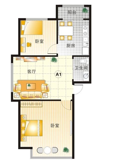 50平米户型图两室一厅,50平米两室一厅户型图_大山谷图库