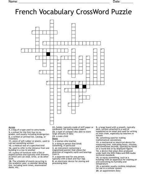 French Vocabulary CrossWord Puzzle - WordMint
