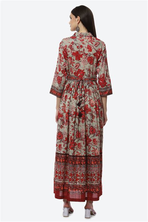Green Cotton Flared Printed Dress