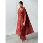 Orange Hand Embroidered Chanderi Kurta with Pants- Set of 2