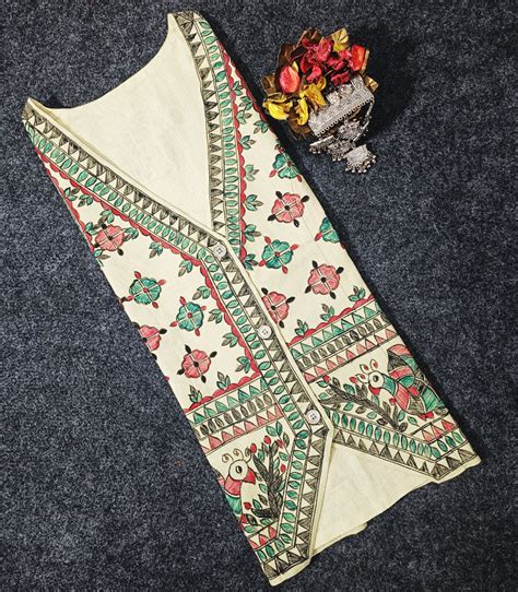 Hand-Painted Off-white Madhubani Cotton Waistcoat for Women | Peepal ...