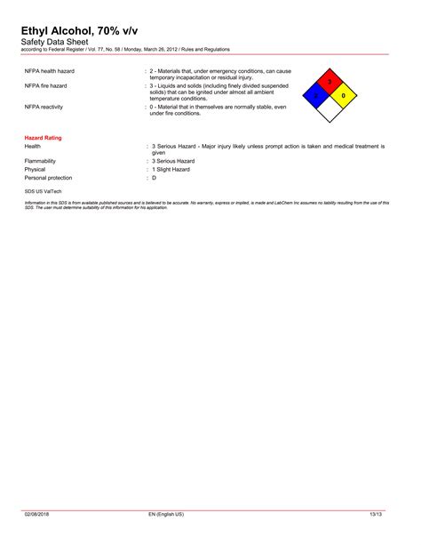 m13 Ethyl alcohol 70% msds sheet | PDF