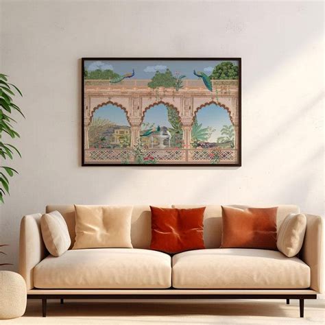Buy Regal Mughal Heritage Garden Wall Painting - Black Frame Online in ...