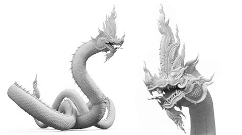 Thai Naga Dragon White Curled 3D model | 3D Molier International