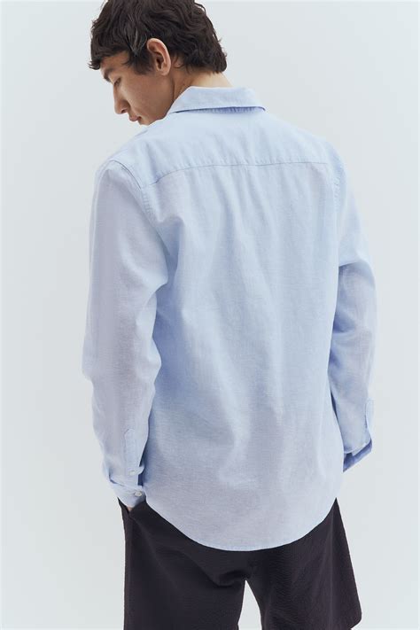 - Regular Fit Linen-blend shirt - Light blue - Men | H&M IN