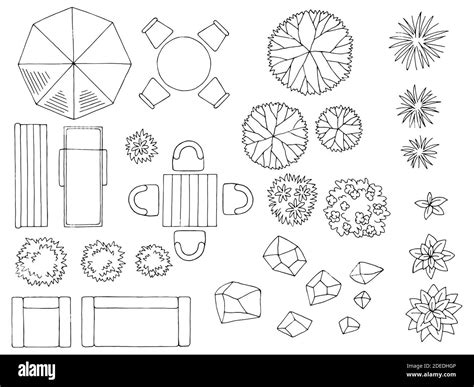Landscape architect design element set graphic black white top sketch ...