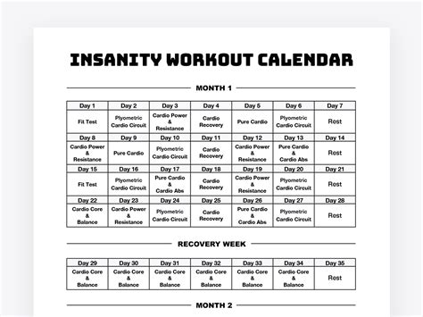 Insanity Max 30 Calendar 2025 Printable