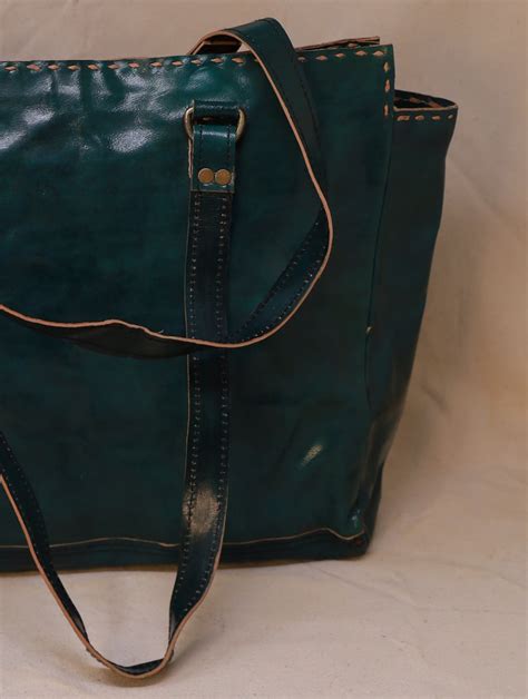 Buy Handcrafted Jawaja Leather Tote Bag with Rug Patch - Green Online