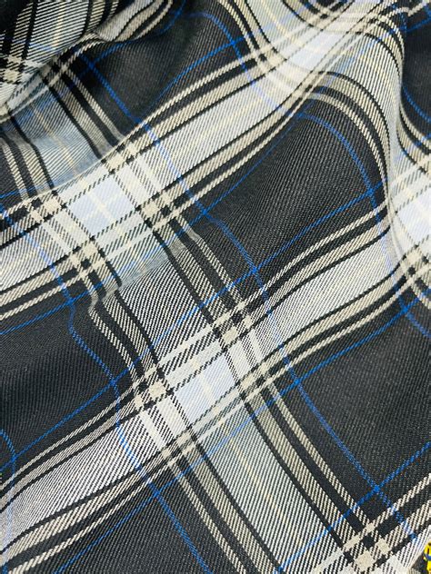 White Navy Blue Plaid Pattern Wide 59in Polyviscose Tartan - Etsy