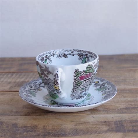 イギリス ヴィンテージ 食器 馬 風景 どんぐり コーヒーカップ ソーサー レトロ 陶器 ミヨット カントリーライフ #230923-2 ...