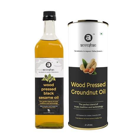 Anveshan Combo of Wood Pressed Groundnut Oil 2L and Black Sesame Oil 1L ...