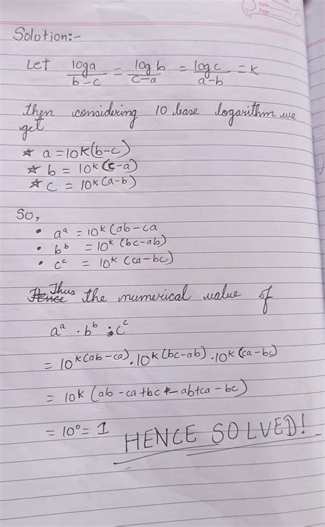Log a/b-c = Log b/c-a = Log c/a-b prove that a^a.b^b.c^c= 1 - Brainly.in