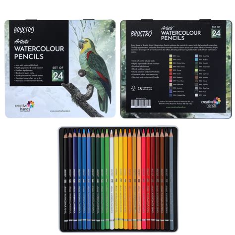 BRUSTRO Artists Watercolour Pencil |Set of 24 (in Elegant tin Box ...