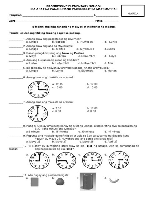 Image result for Performance Task Math Grade 1 Quarter 4