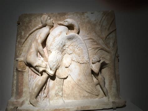 1st-2nd century AD marble relief with winged Eros pushing Zeus as swan from behind
