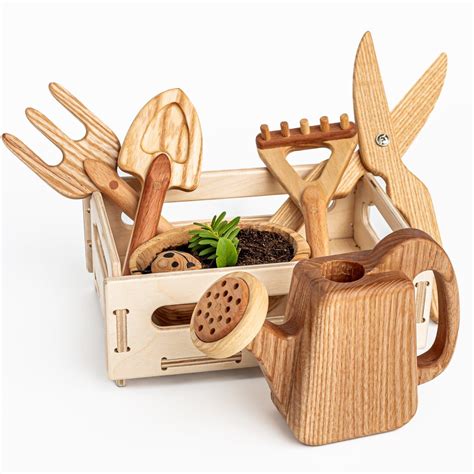 Handmade Wooden Gardening Tool Set | Kids Wooden Gardening Set ...