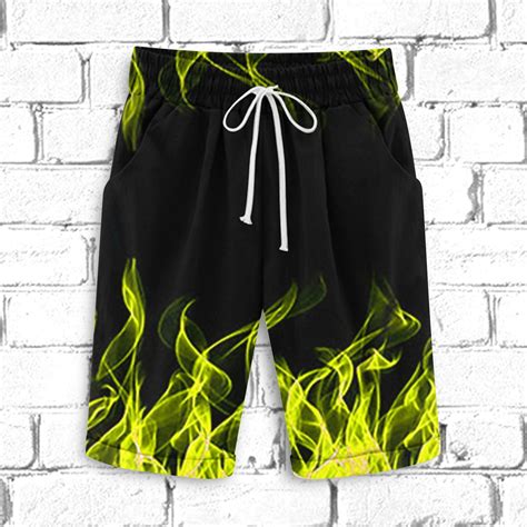 COSFO Yellow Shorts Men Drawstring Board Elastic Waist Flame Casual ...