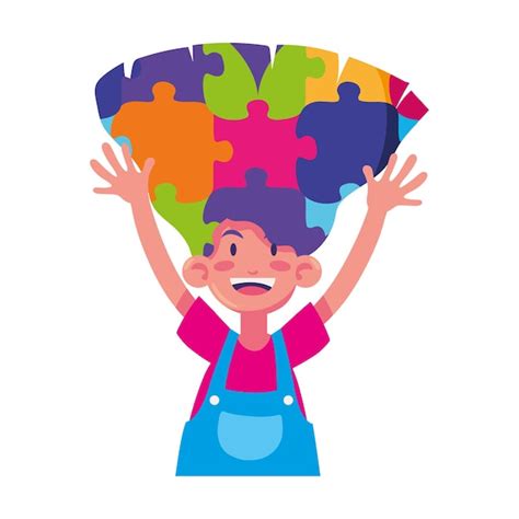 Ragazzo autista con enigmi illustrazione felice | Vettore Gratis