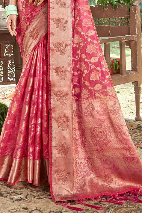Buy Thulian Pink Organza Saree online-Karagiri