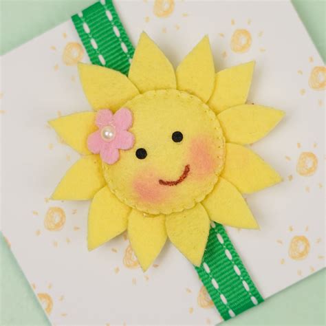 Buy Handmade Sunflower Theme Felt Kids Rakhi With Roli Chawal Online On ...