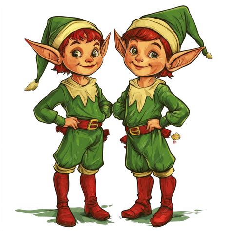 Two elf elfs are standing together and one has a hat on | Premium AI ...
