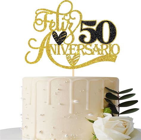 Buy Gold Glitter Feliz 50 Aniversario Cake Topper - for 50th Wedding ...