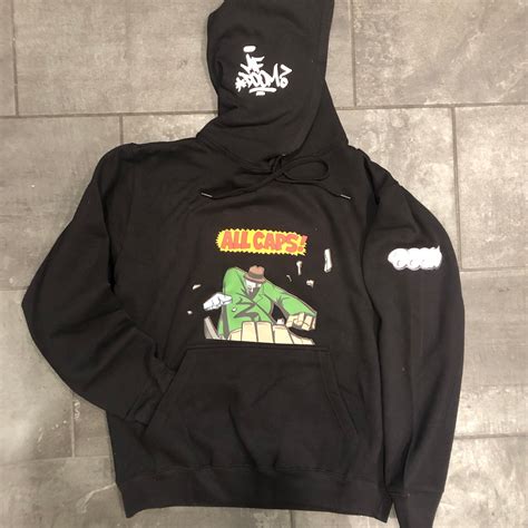 MF DOOM Madvillain All Caps. Black hoodie with white graphics ...