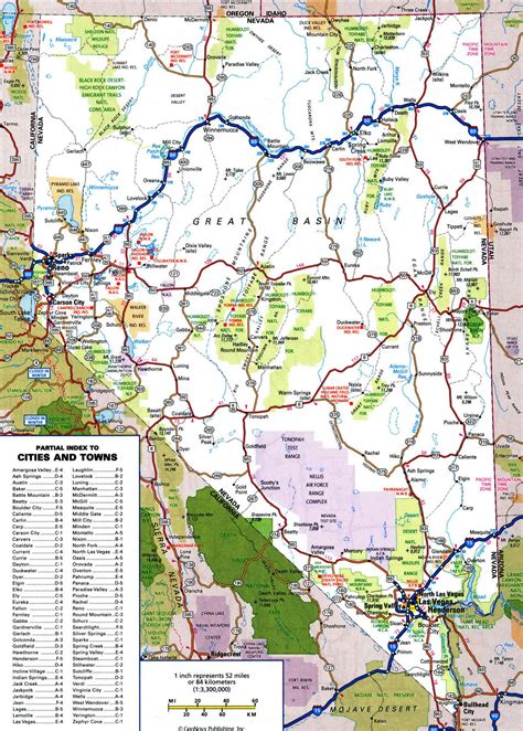 Nevada road map with distances between cities. Free printable Nevada ...