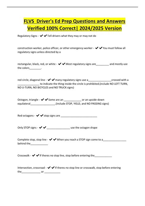 FLVS Driver's Ed Prep Questions and Answers Verified 100% Correct| 2024 ...