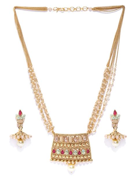 Buy Priyaasi Multicolor Geometric Pattern Traditional Jewellery Set for ...