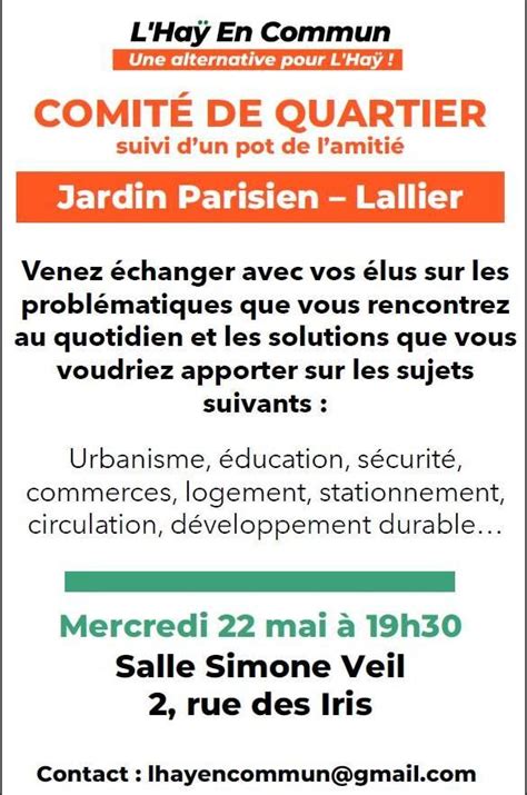 Comité de Quartier LHaÿ En Commun-Jardin Parisien-Lallier -19h30 ...