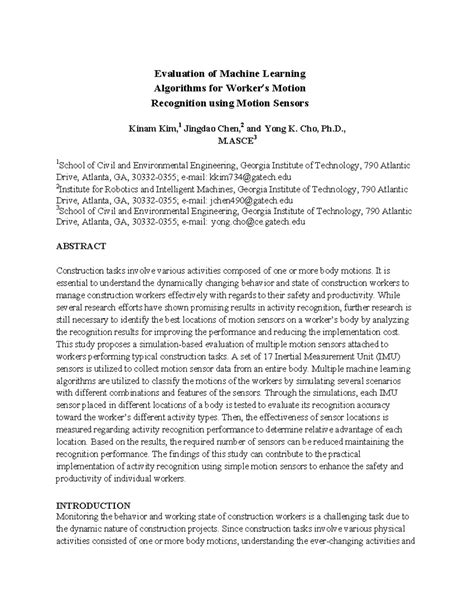 Evaluation of ML Algorithms for Motion Recognition in Construction ...