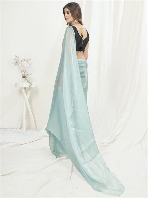 Ice Blue Ready to Wear One Minute Saree In Satin Silk - Clot