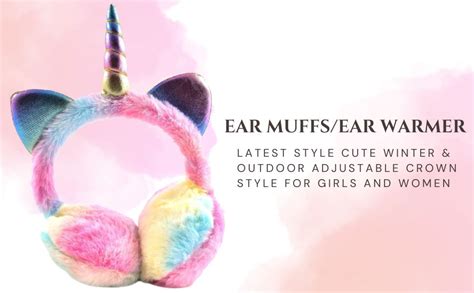 Buy PartyFlex Girls Colorful Faux Fur Unicorn Rainbow Ear Muffs Winter ...