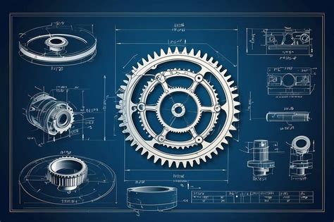 Blueprint vector illustration mechanical engineering drawings on blue ...
