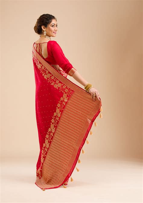 Buy Maroon Zariwork Banarasi Silk Saree - Koskii