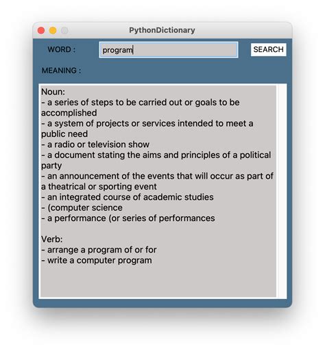 Dictionary Project On Python GUI 的图像结果