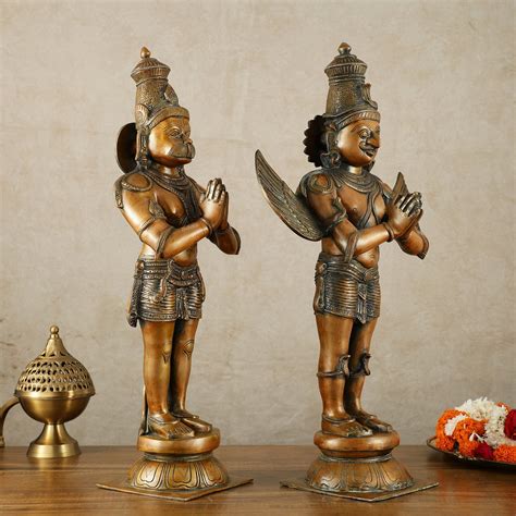 Brass Lord Hanuman & Garuda Statue Pair, 22" Bronze-tone – Budhshiv.com