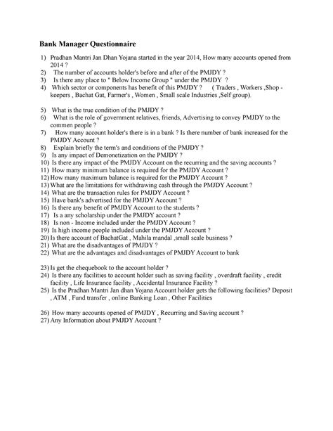 Bank Manager Questionnaire Topic 6 - Bank Manager Questionnaire Pradhan ...