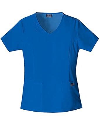 Cherokee Women's Workwear Scrubs V-Neck Embroidered Top, Royal, Medium ...