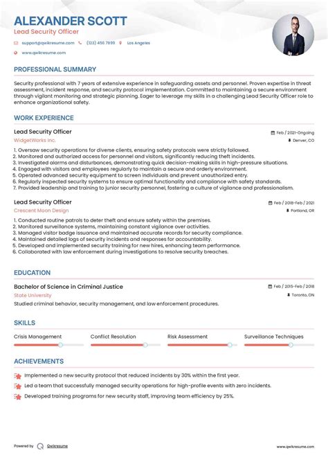 10+ Lead Security Officer Resume Samples & Templates for 2025