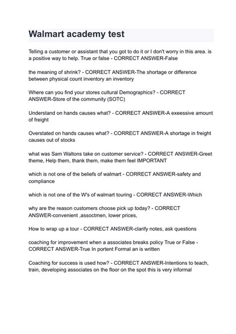 Walmart academy test questions and verified answers (2023/ 2024) 100% ...