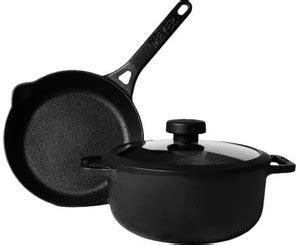 Meyer Cast Iron 2 Piece Cookware Set 24cm Frypan+ 24cm Dutch Oven with ...