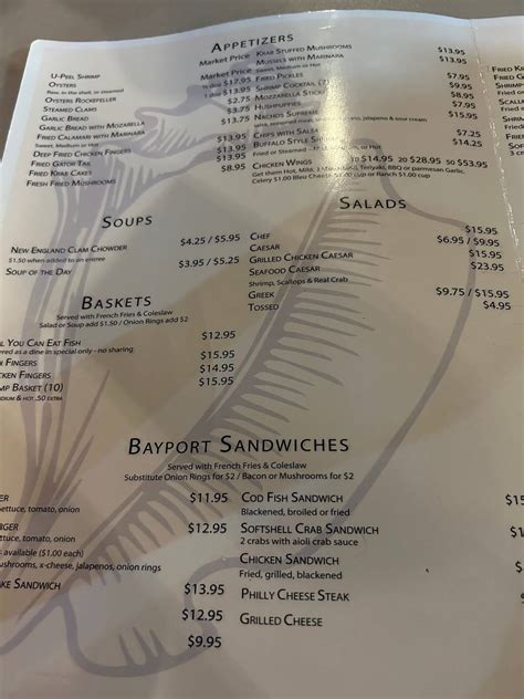 Menu at Bayport Inn pub & bar, Bayport, Cortez Blvd