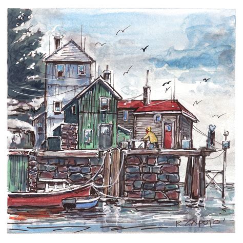 Pier - Pen/ink/watercolor | Painting, Watercolor, Scape